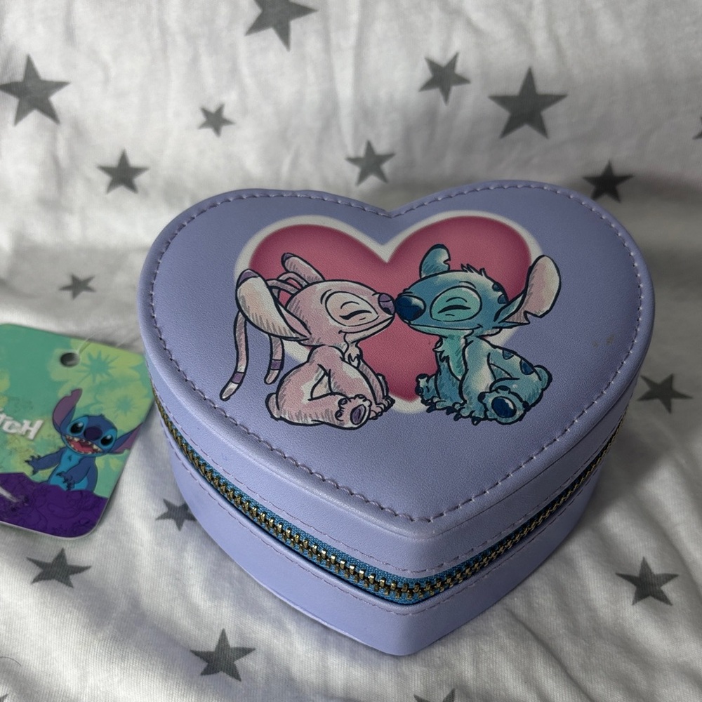 NWT Disney Stitch & Angel Heart-Shaped Travel JewelryBox- Purple and Pink - Picture 2 of 3